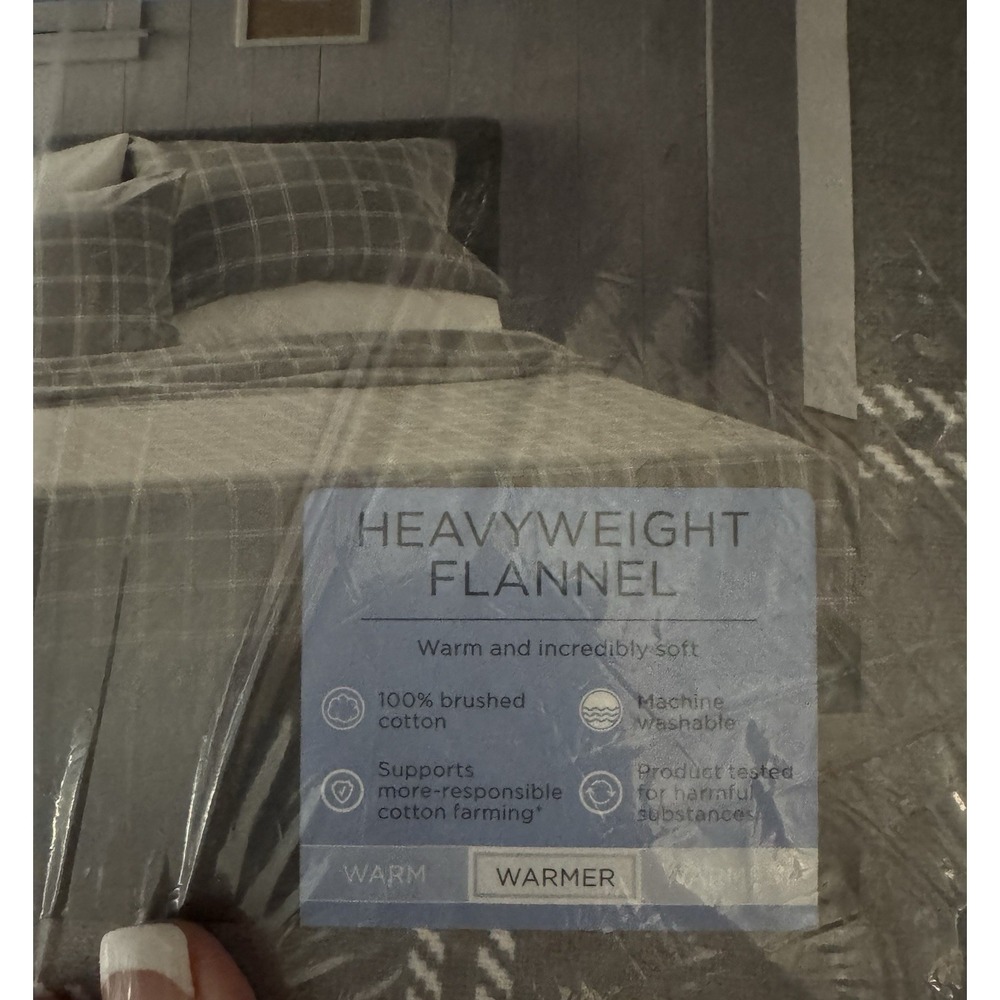 Cuddl Duds King Size Heavyweight Flannel Gray & Ivory Plaid Sheets New in Pkg - Picture 3 of 3